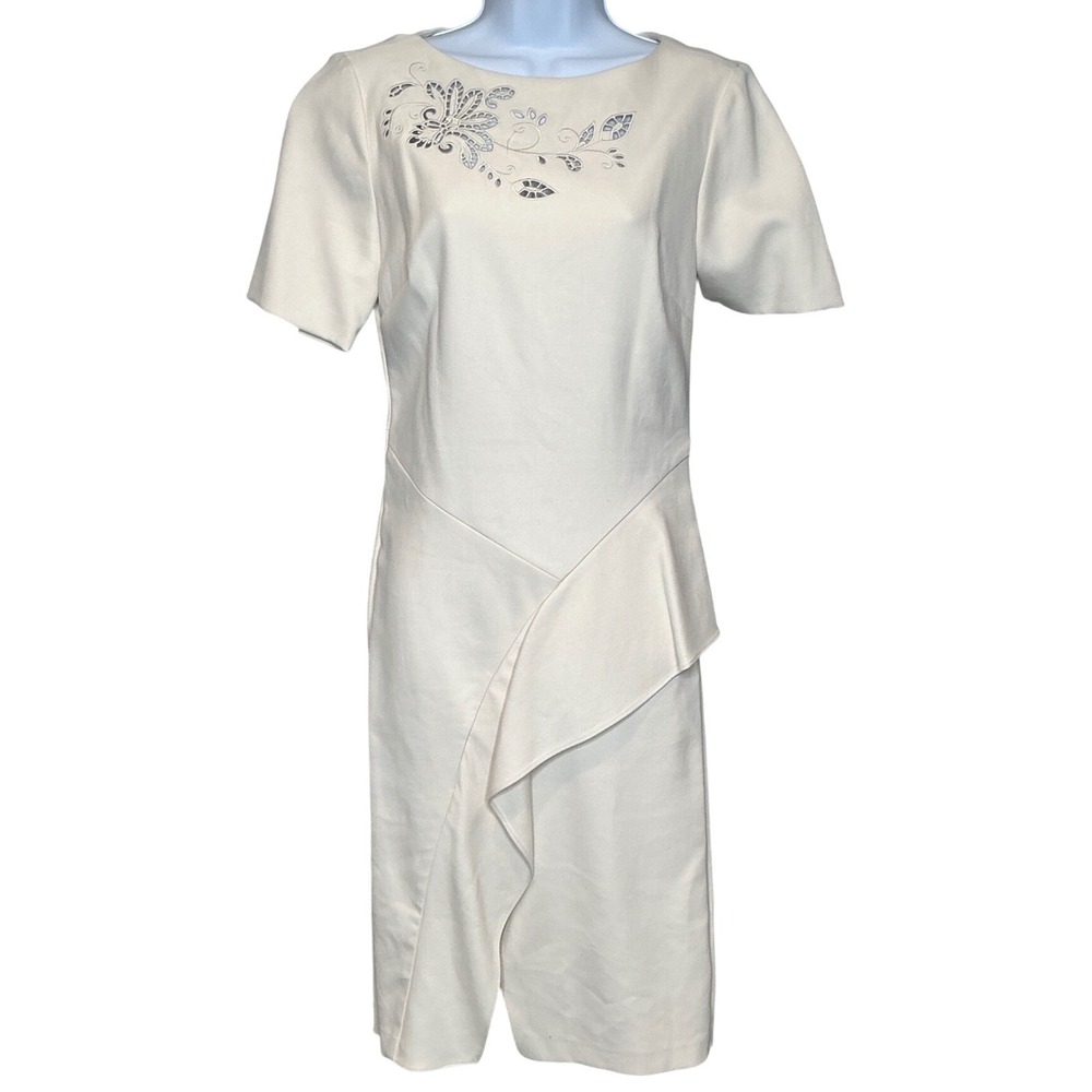 WORTH NEW YORK Womens Cream Embroidered Asymmetric Ruffle Dress Sz 4 Old Money